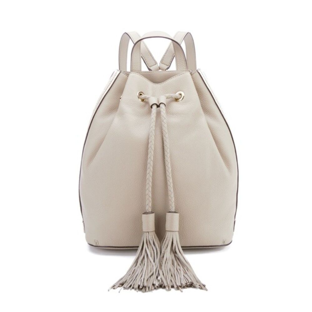 Rebecca Minkoff Isobel Leather Drawstring Bucket Backpack – Taupe Grey